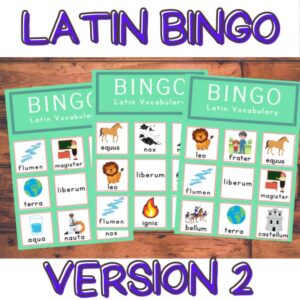 Latin Vocabulary Bingo Version 2 with eight picture bingo boards